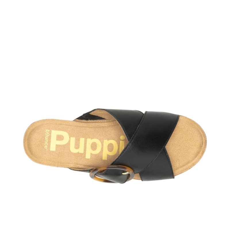 Women's June Buckle Slide Sandal Hush Puppies Bold Black Leather