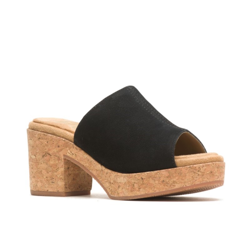 Women's Poppy Slide Hush Puppies Bold Black Nubuck