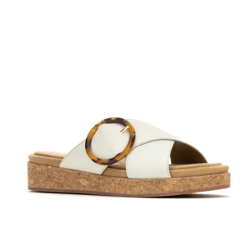 Women's June Buckle Slide Sandal Hush Puppies Vanilla Cream Leather