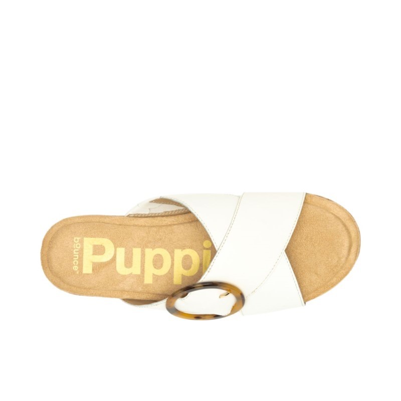 Women's June Buckle Slide Sandal Hush Puppies Vanilla Cream Leather