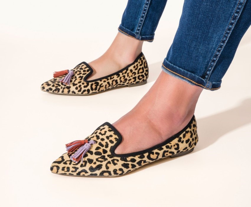 Women's Sadie Tassel 2 Flat Hush Puppies Leopard Print Suede