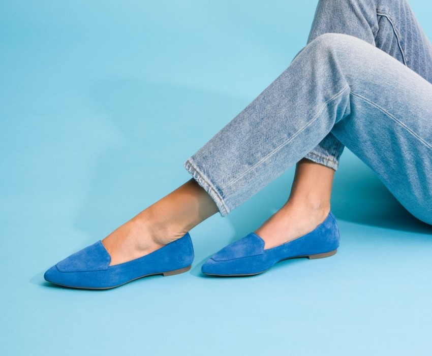 Women's Hazel Pointe Flat Hush Puppies Deep Sky Blue Suede