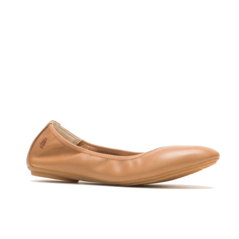 Women's Chaste Ballet Flat 2 Hush Puppies Desert Tan Leather