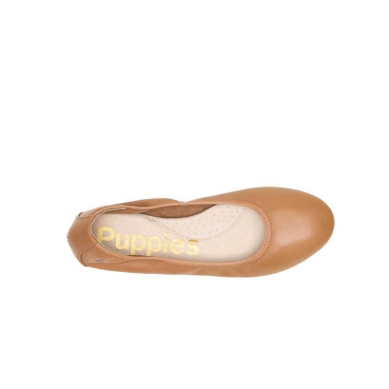 Women's Chaste Ballet Flat 2 Hush Puppies Desert Tan Leather