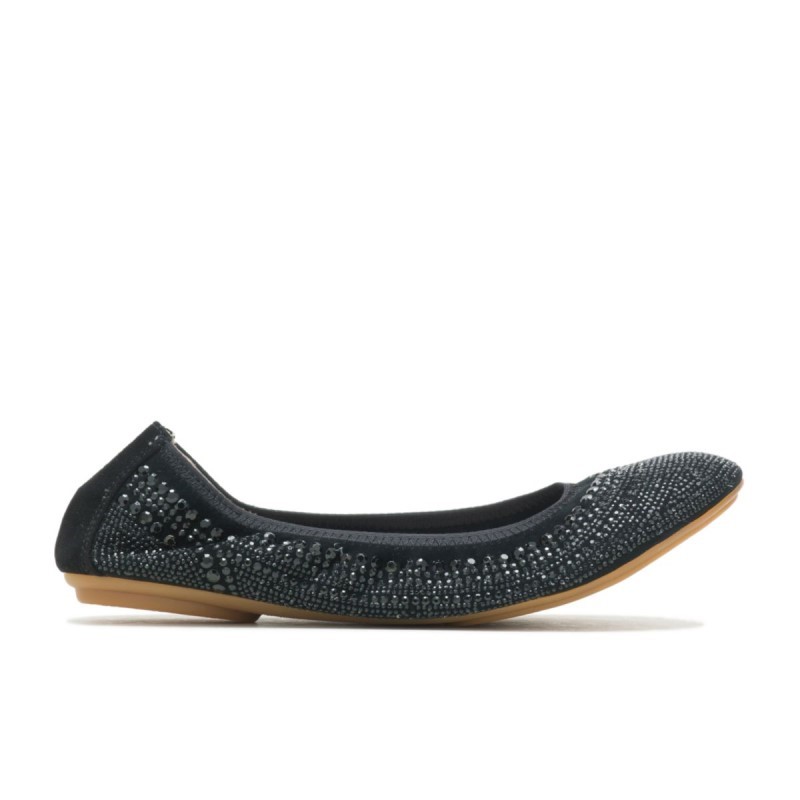 Women's Chaste Ballet Flat 2 Hush Puppies Black Studded Suede