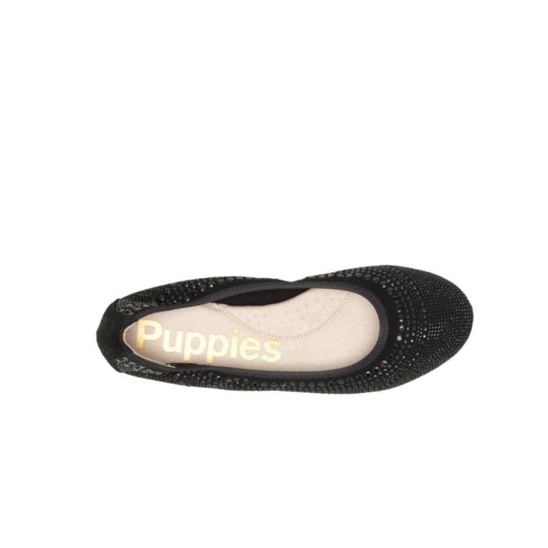 Women's Chaste Ballet Flat 2 Hush Puppies Black Studded Suede