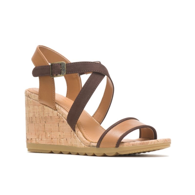 Women's Pekingese Quarter Strap Sandal Hush Puppies Desert Tan Leather