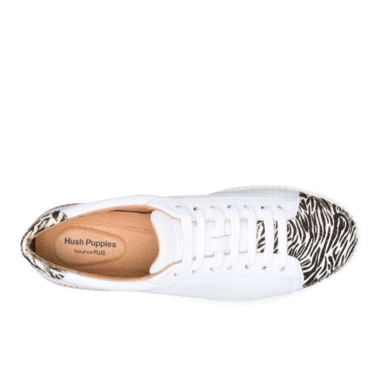 Women's Sabine Sneaker Hush Puppies White Leather/Zebra