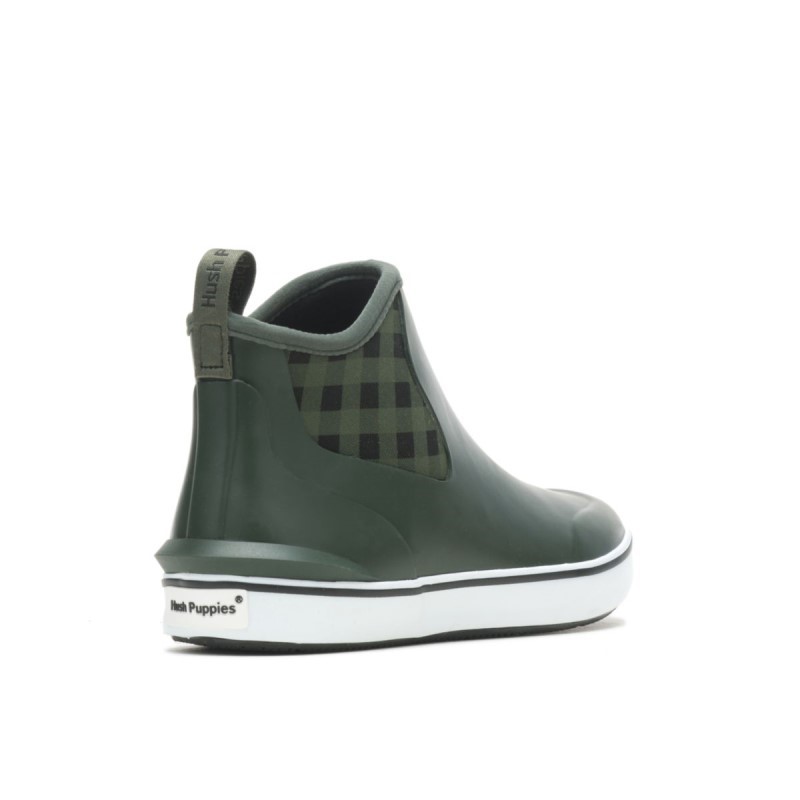 Women's Rain Sneaker Boot Hush Puppies Green Buffalo Plaid