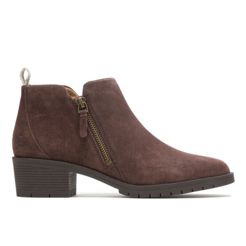 Women's Hadley Side Zip Boot Hush Puppies Dark Brown Suede